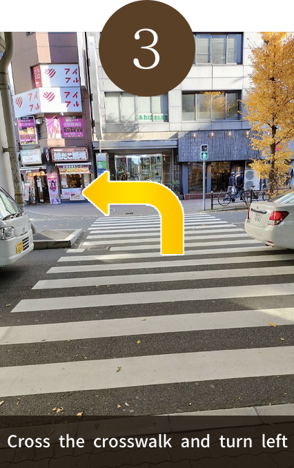Cross the crosswalk and turn left